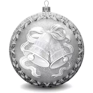 Набор из 4 серебряных ёлочных шаров "Колокольчики, Снегири, Снежинки и Зимняя сказка"